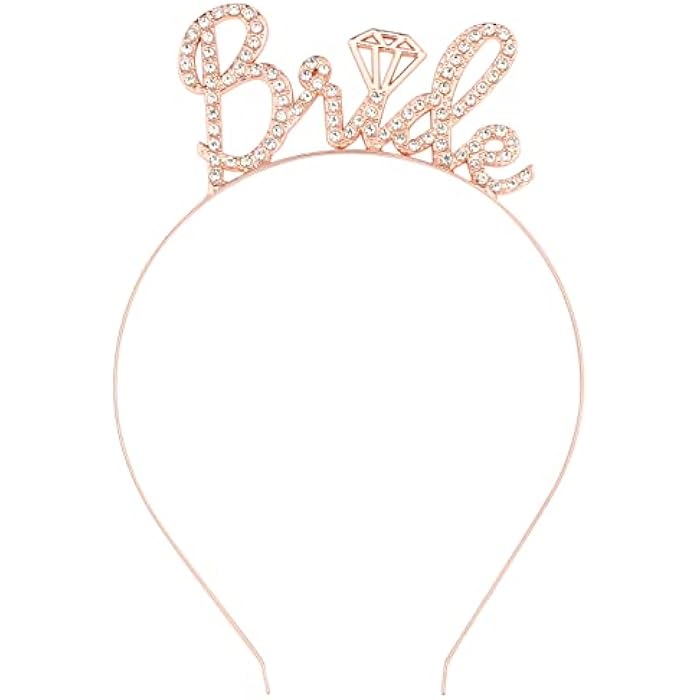 Semato Bride Headband with Rhinestone Bachelorette Party Favors Bridal Shower Decorations Headband(Rose gold) - Image 1